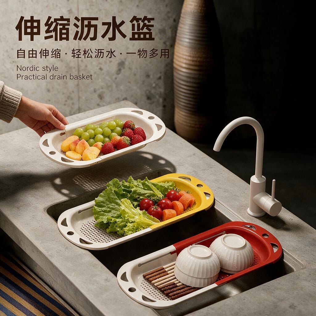 厨房可伸缩沥水篮置物架图片