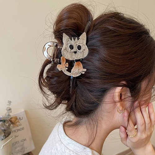萌趣可爱小猫抓夹女2024新款高级感鲨鱼夹发夹后脑勺盘发头饰夹子