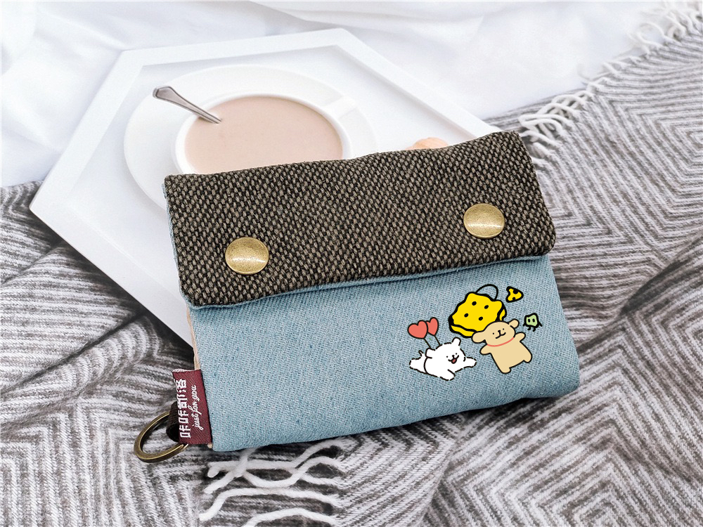 线条狗卡包多功能零钱包帆布布艺收纳包超薄便携创意多卡位帆布包