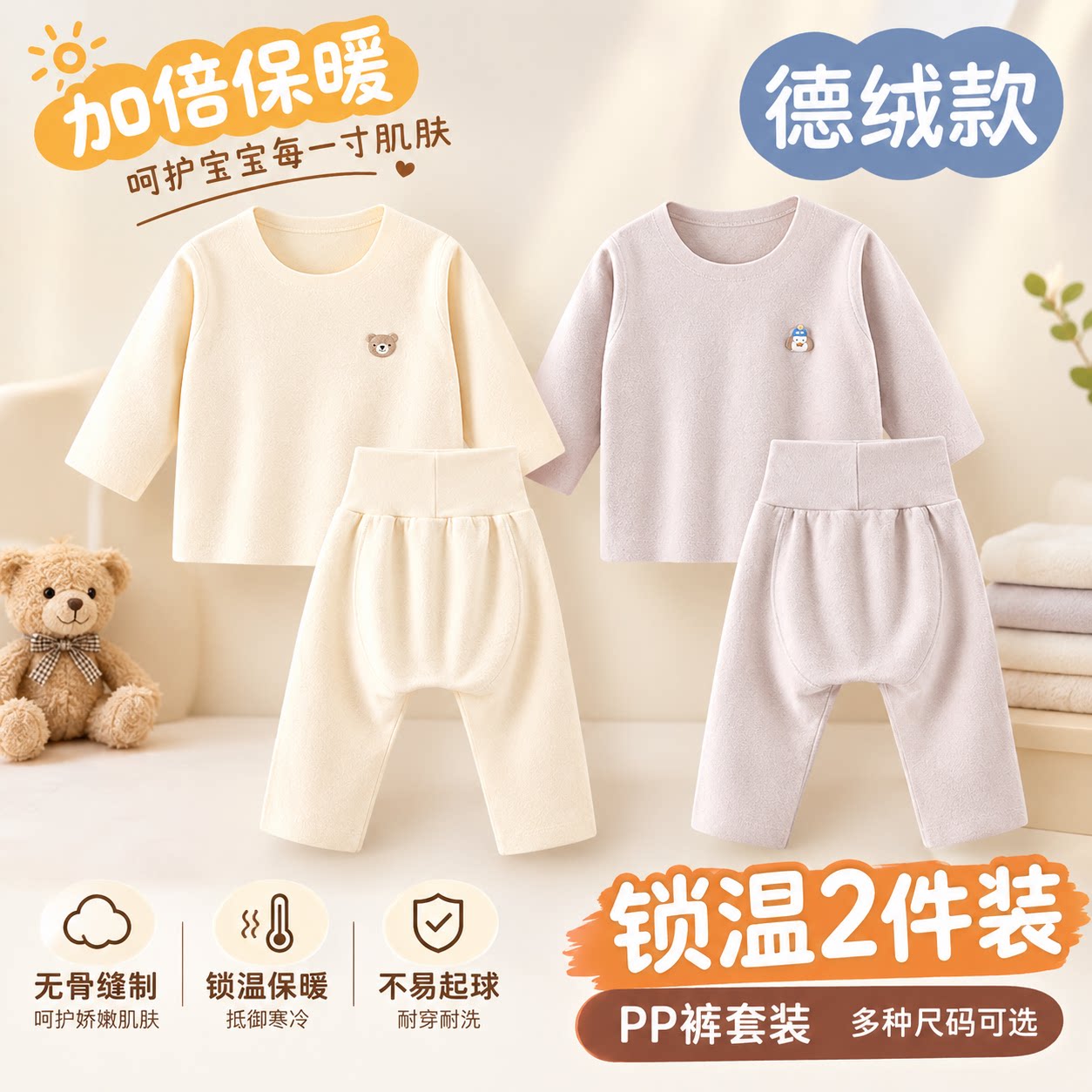 婴儿衣服秋冬季婴幼儿德绒保暖衣大PP睡衣宝宝秋衣秋裤内衣套装