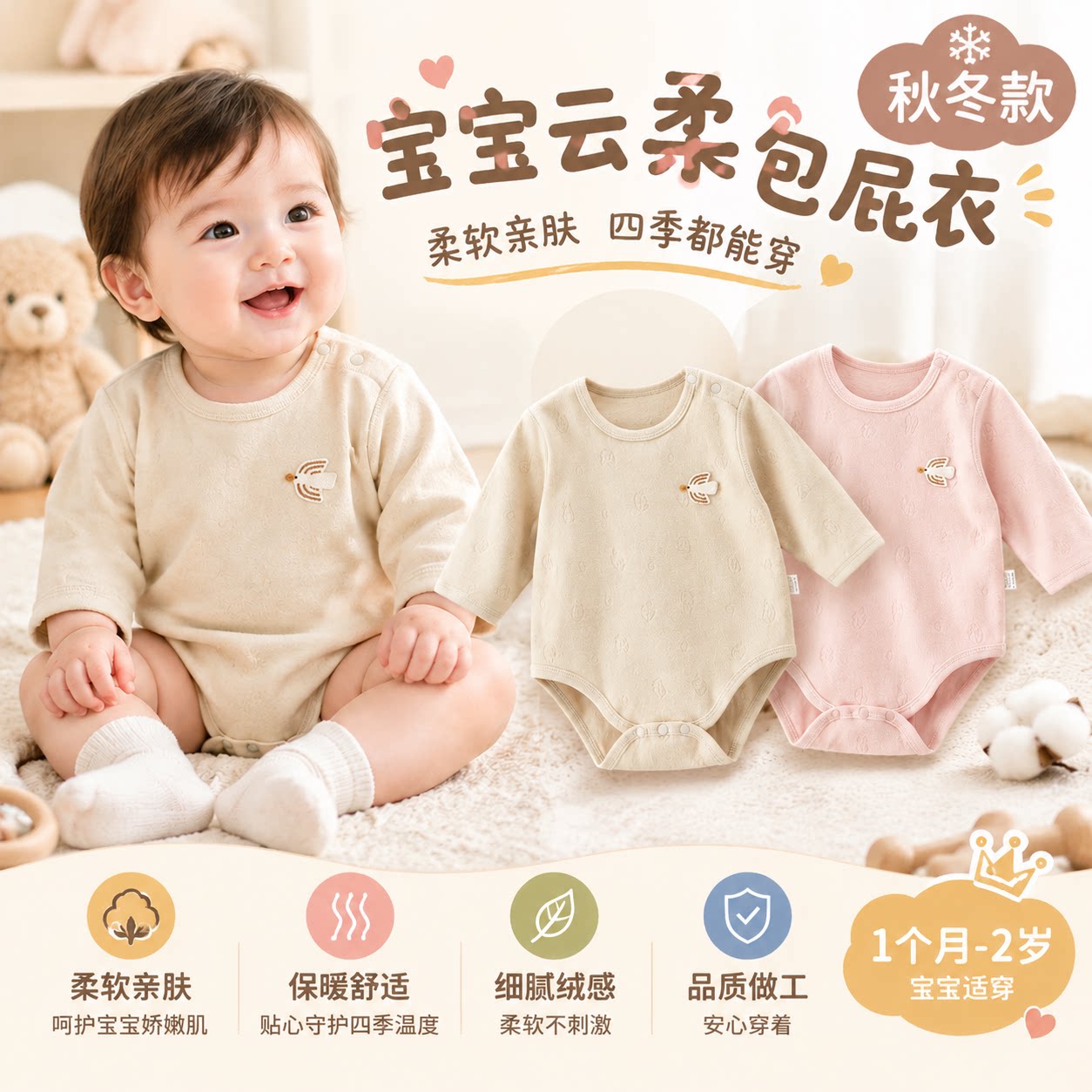 婴儿包屁衣秋冬睡衣打底a类新生儿衣服连体三角哈衣初冬爬服秋装