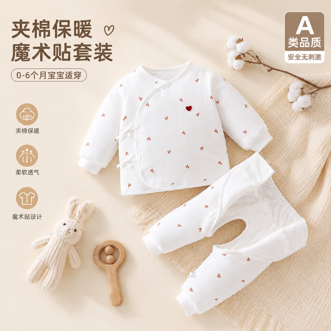 婴儿衣服新生儿夹棉分体套装秋冬季a类宝宝秋冬保暖棉袄棉服冬季