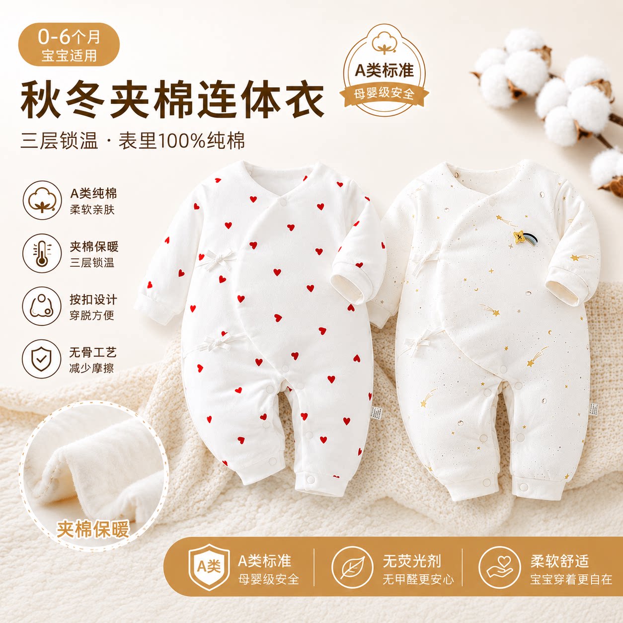 新生婴儿衣服秋冬季初生宝宝连体衣纯棉夹棉加厚保暖哈衣爬服冬装