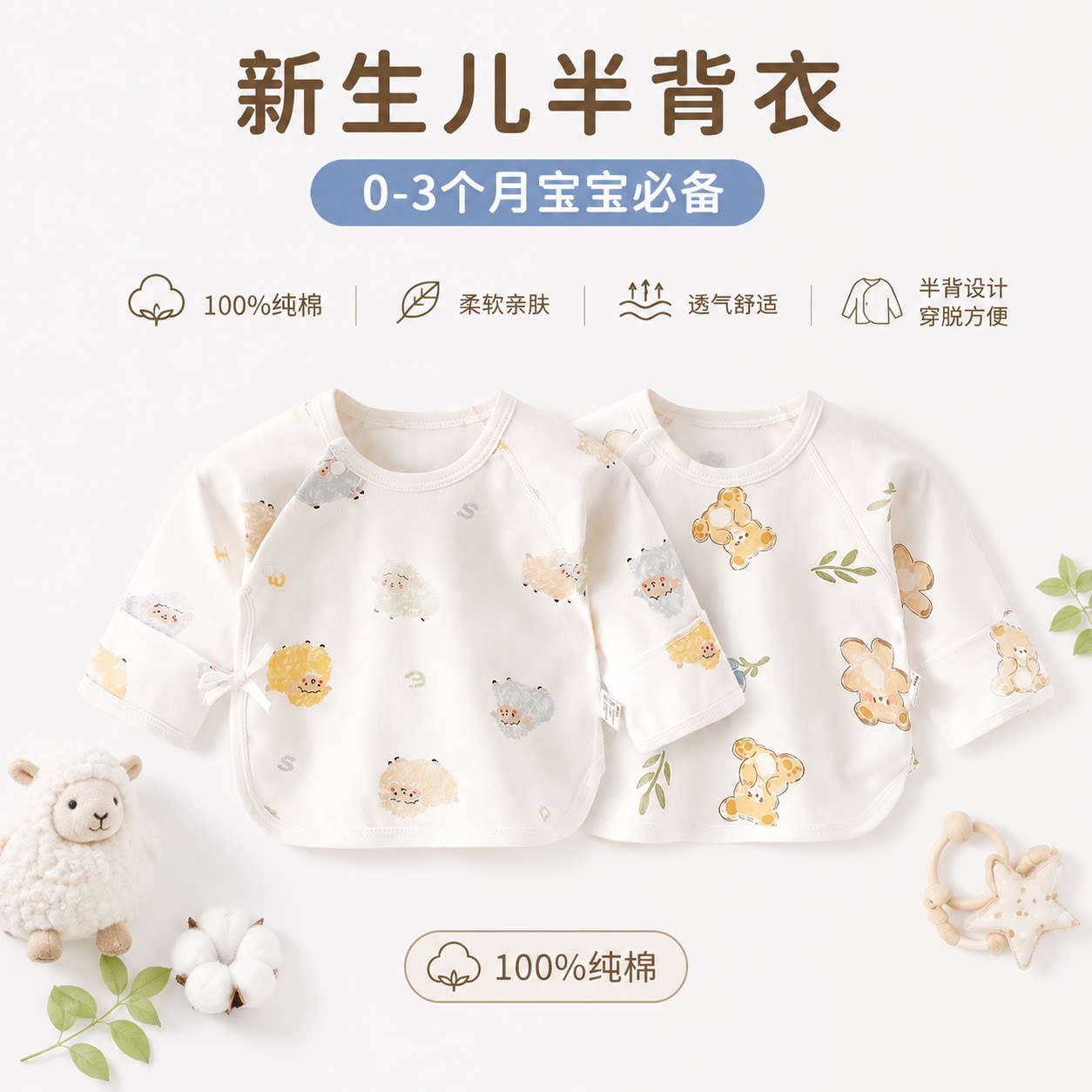 婴儿半背衣夏季A类纯棉纯棉打底上衣和尚服男女宝宝衣服半背衣春
