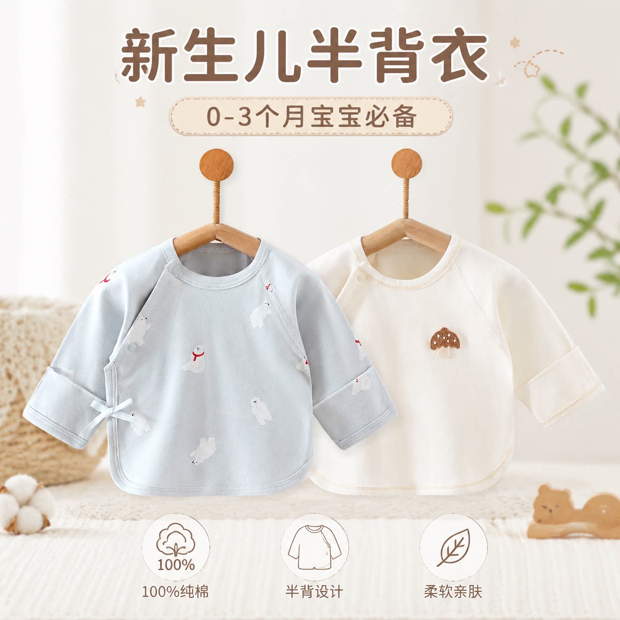 半背衣婴儿衣服早秋季纯棉打底内衣和尚服男女宝宝9半背上衣秋装