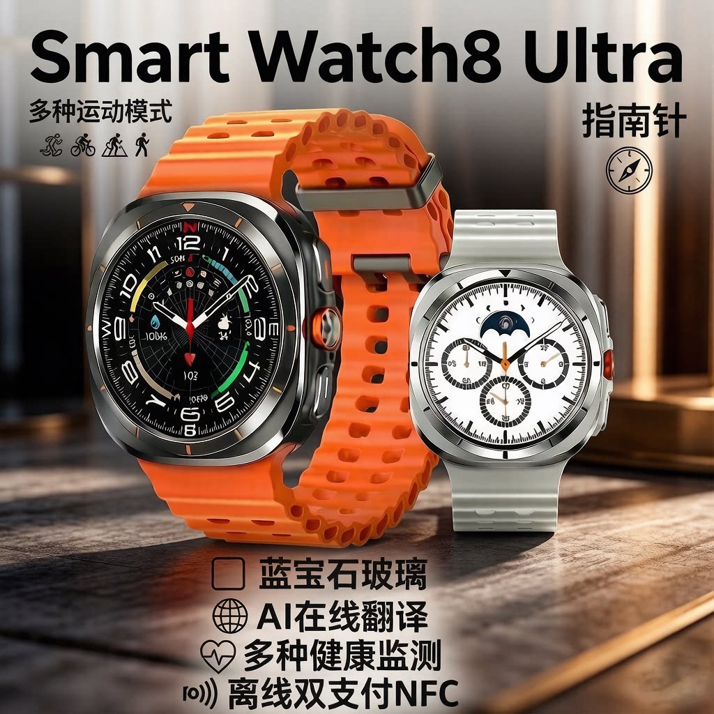 华强北Watch8 Ultra智能手表通话翻译健康监测多功能男士运动手表