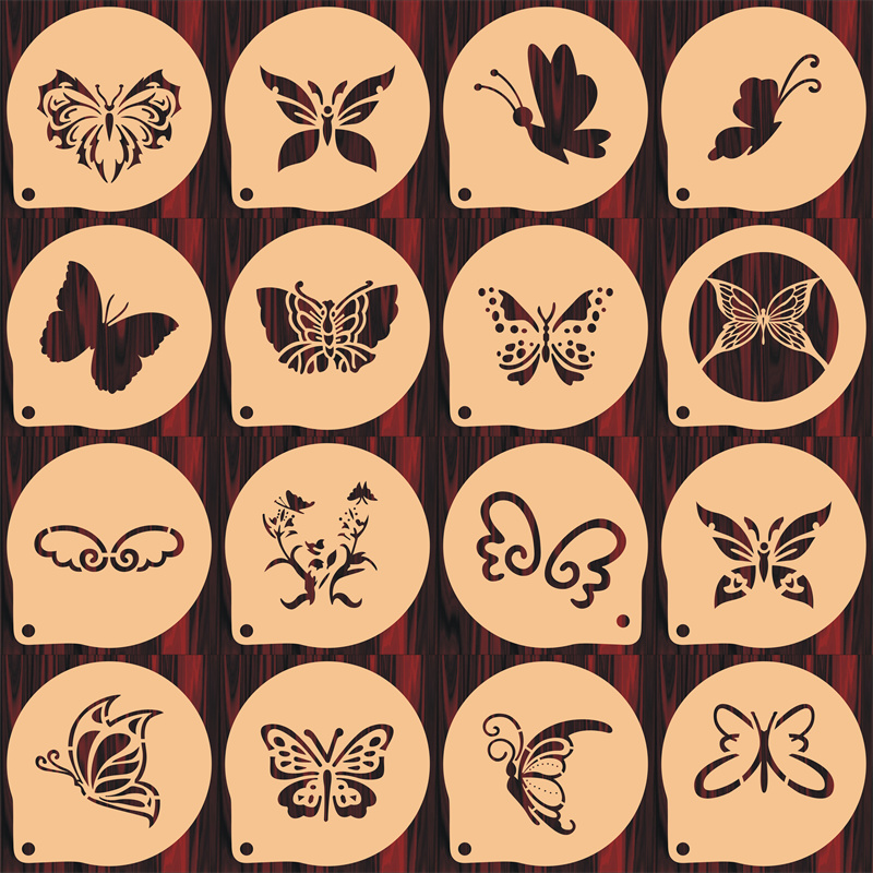 3寸4寸蝴蝶印花模具咖啡拉花印花蛋糕奶茶喷来图定制食品级材质