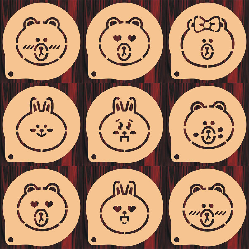 3寸4寸布朗熊印花模具咖啡拉花印花蛋糕奶茶喷来图定制食品级材质