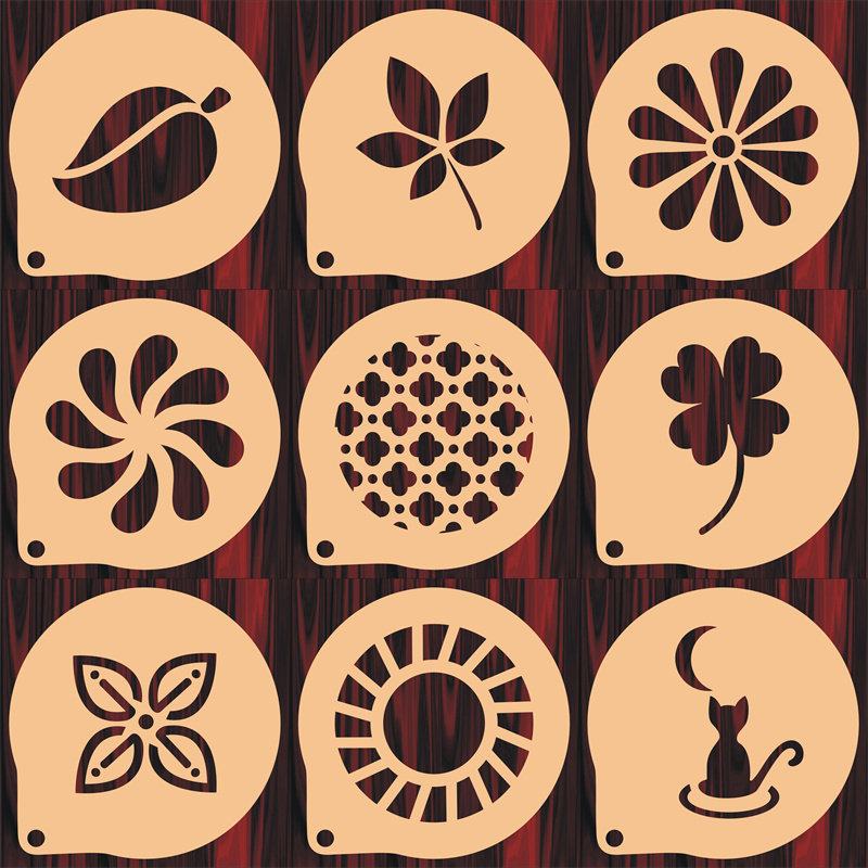 5/6/8寸花纹D款印花模具咖啡拉花印花蛋糕奶茶来图定制食品级材质