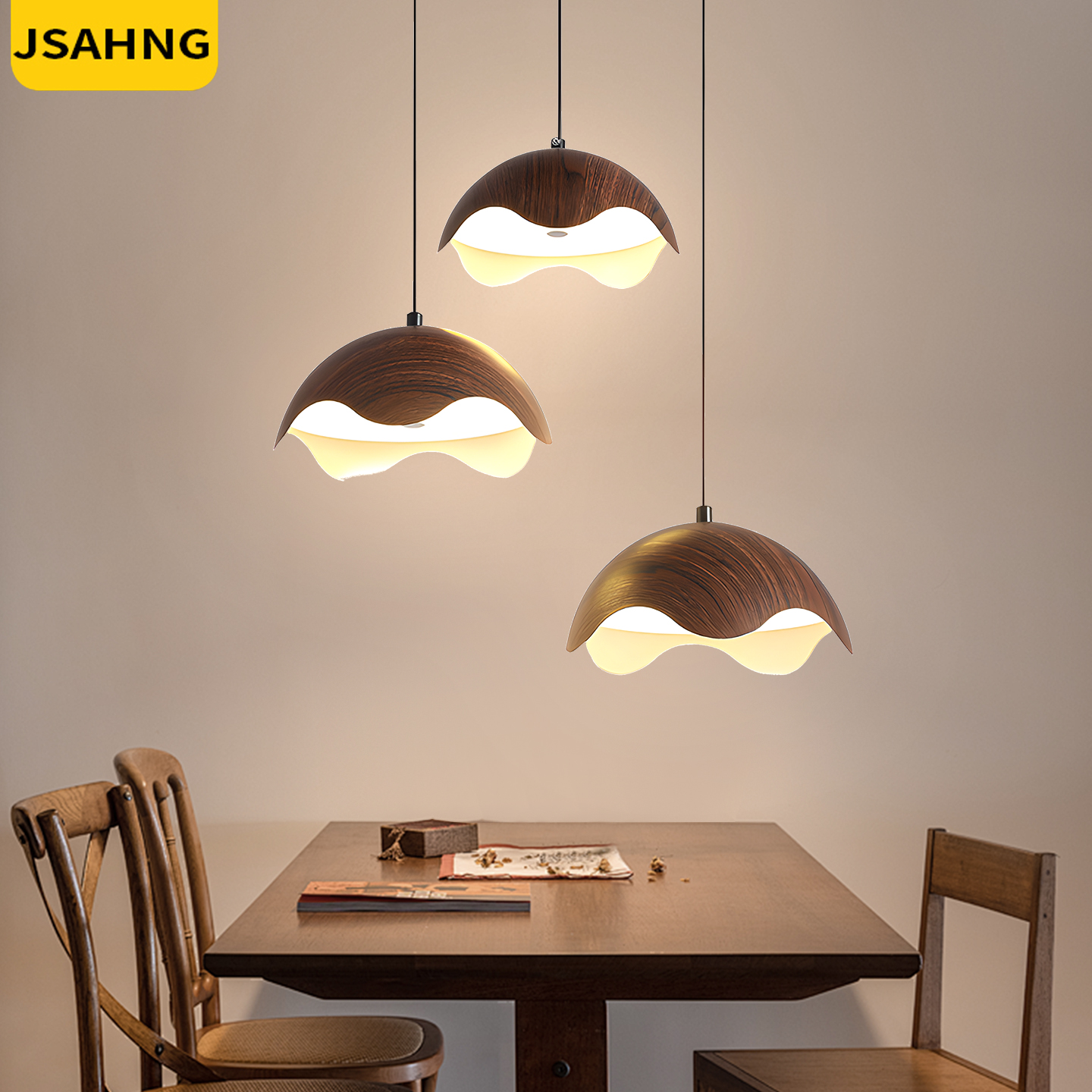 餐厅吊灯日式诧寂风胡桃木色餐桌饭桌灯具中古风2025新款复古吊灯