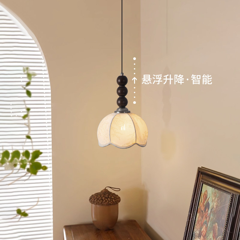 床头小吊灯中古南洋风法式复古美式设计师布艺实木主卧室吧台线灯