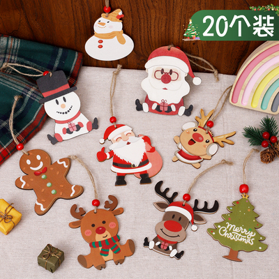 圣诞装饰品木质圣诞老人麋鹿雪人吊饰创意彩绘圣诞树挂件木片挂饰