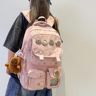 高颜值卡通双肩包女学生校园百搭大容量可爱粉色书包