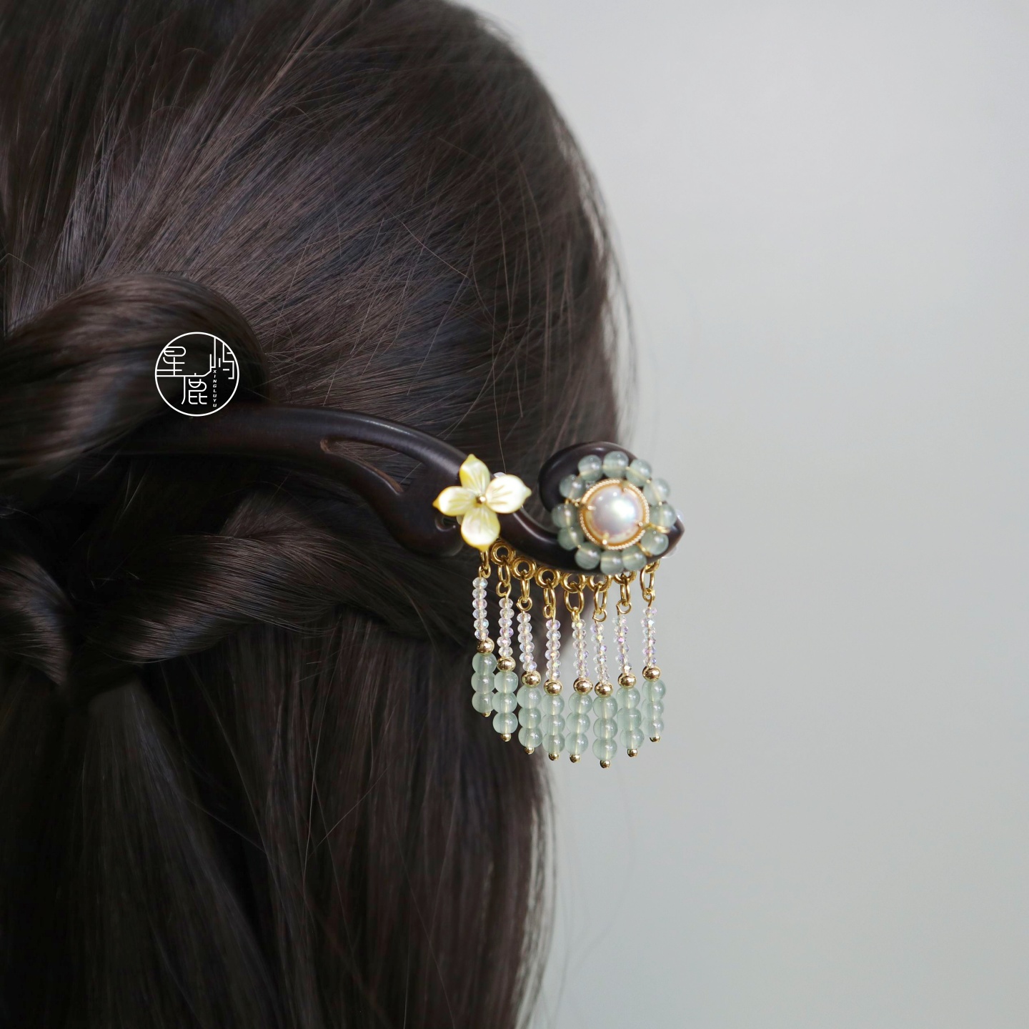 双面【雨霖霖】原创设计中国风复古黑檀木簪贝壳高级感发簪子素雅