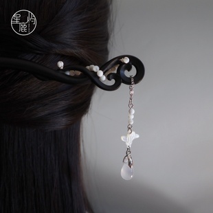 【兰亭序】星鹿屿原创新中式兰花发簪檀木天然贝壳发饰古风高级礼