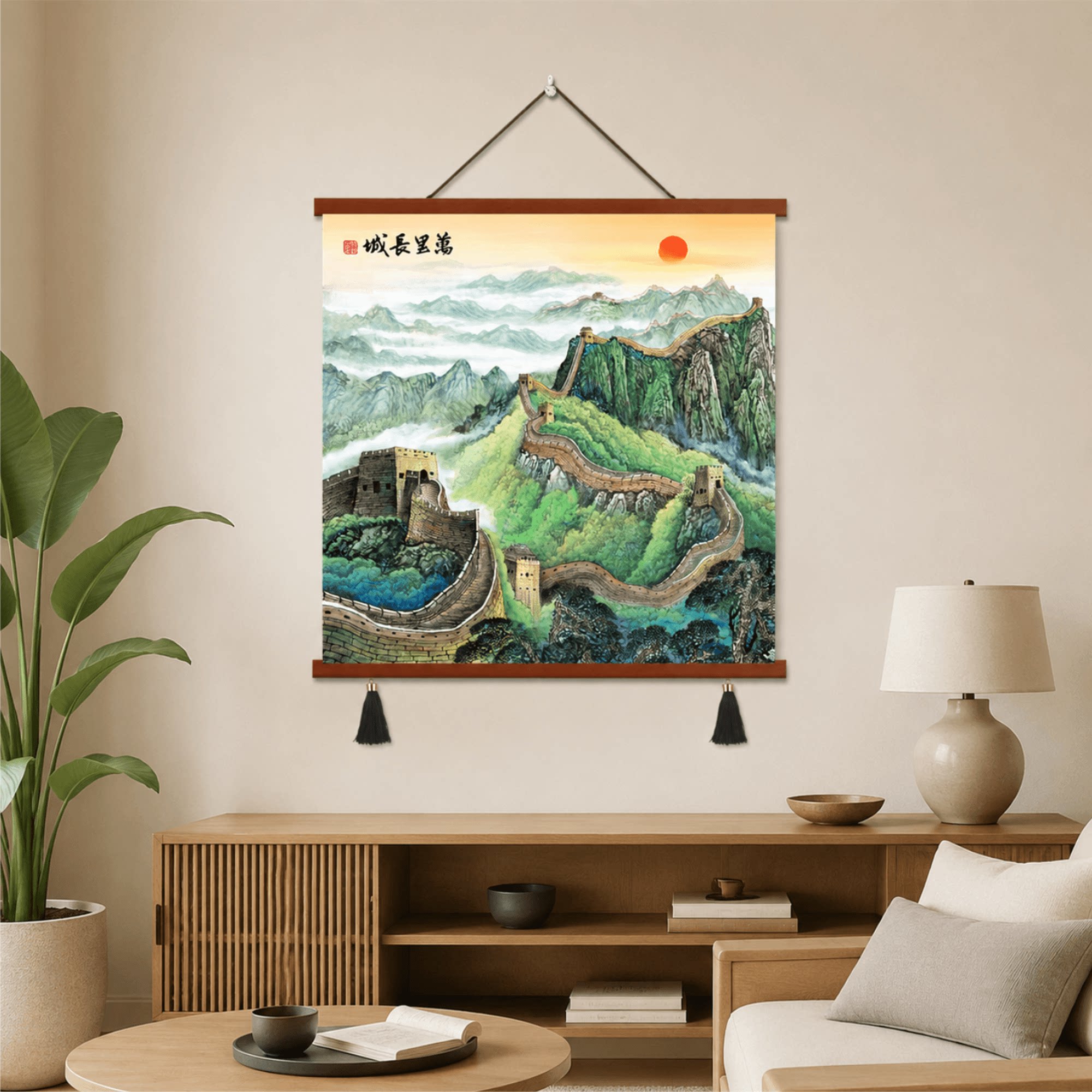 新中式万里长城山水画玄关客厅办公室招财风水沙发背景墙装饰挂画