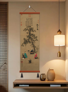 布艺挂画听琴图入户玄关装饰画背景画客厅中式千里江山图茶室禅意