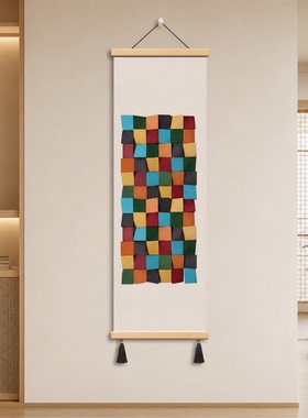 日式原木立体彩色方块拼接装饰挂画玄关卧室客厅墙面轻奢艺术壁饰