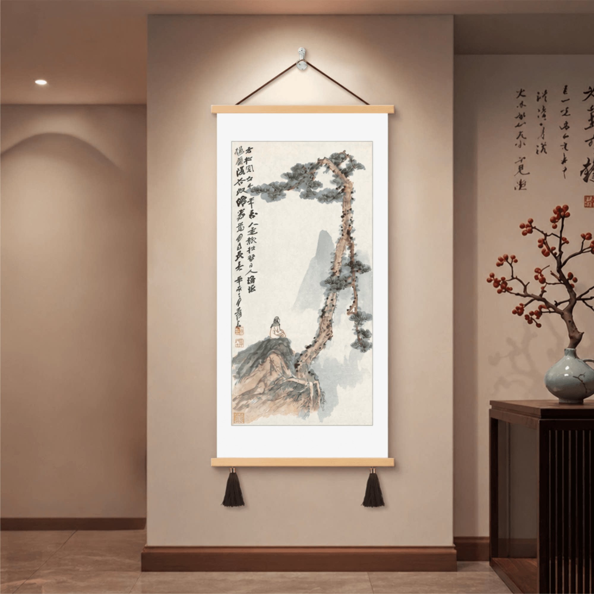 精品复古轻奢新中式张大千山水国画客厅玄关书房装饰挂画竖版壁画