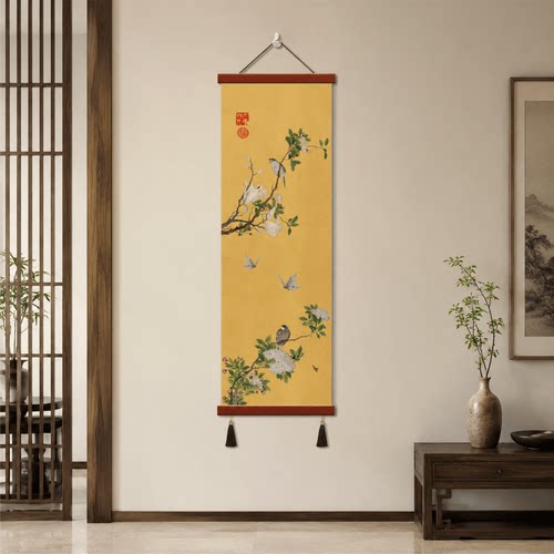 轻奢新中式花鸟挂画玉兰绣球国风客厅玄关走廊茶室墙面装饰画