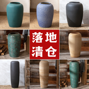 景德镇落地陶瓷花瓶摆件北欧现代简约手工制品室内庭院装 饰品花器