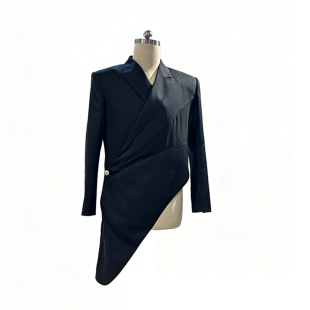 上衣潮男走秀潮流礼服 斜襟不对称胸针邓为同款 ROKKIHU 黑色西装