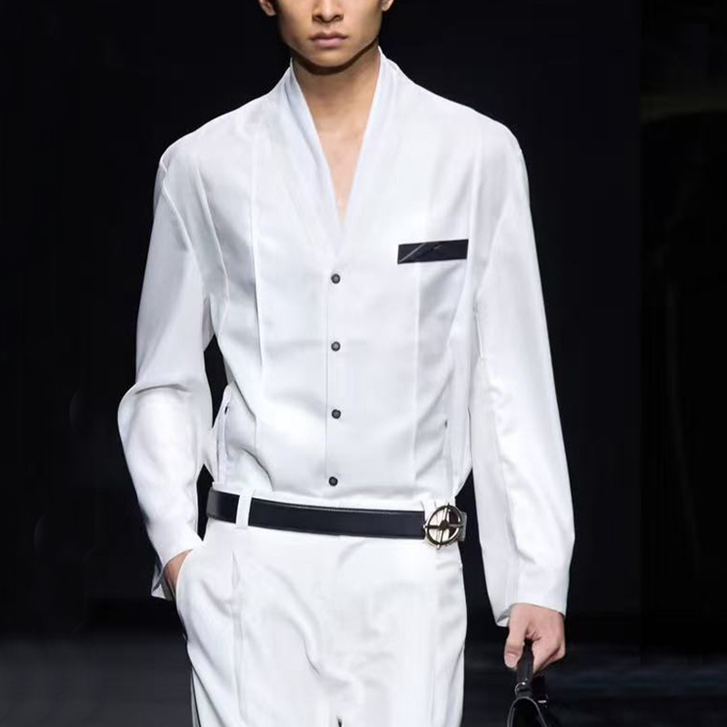 高级感白色V领垂感衬衫