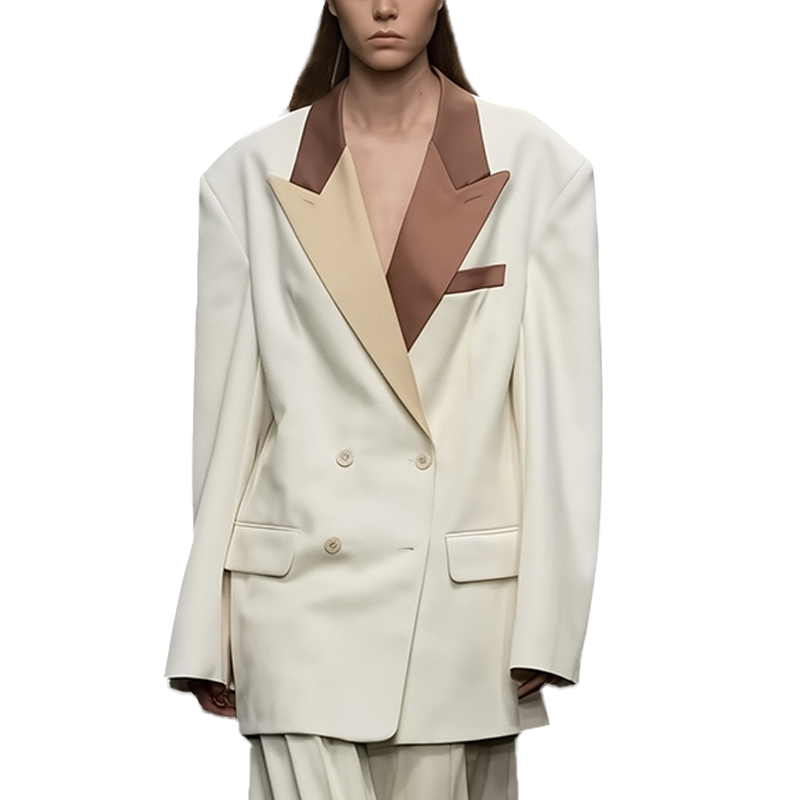 ROKKIHU高级感米色拼棕色西装