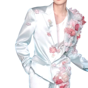 时尚 明星王源同款 高级感走秀舞台演出花朵西服 法式 ROKKIHU