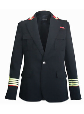 ROKKIHU 法式bal侃爷比伯欧美军事风刺绣镶边装饰黑色西服外套