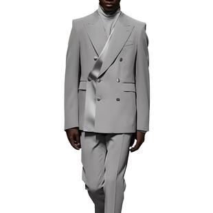 撞色衣领西服外套 时髦痞帅高级感轻奢灰色暗纹走秀款 ROKKIHU 法式