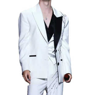 ROKKIHU 马嘉祺小众烫钻高级感黑白不对称领子宽松休闲西服外套