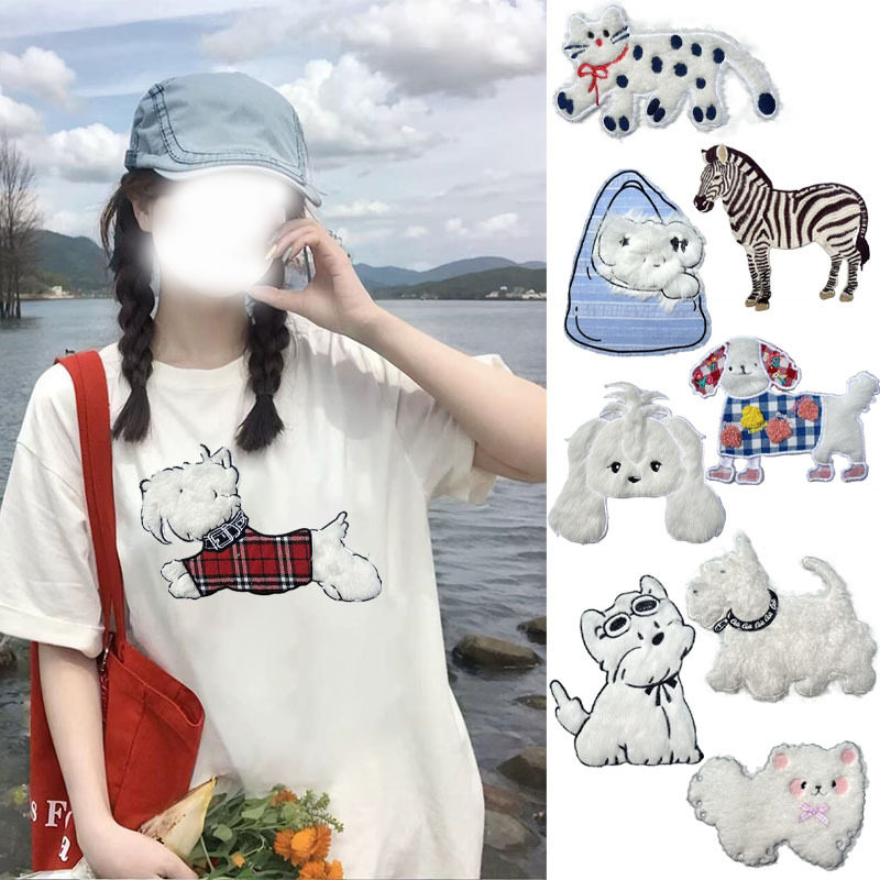 卡通绣毛毛布贴小狗图案服装