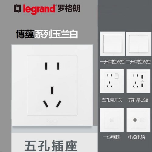 罗格朗10A白色5孔开关插座