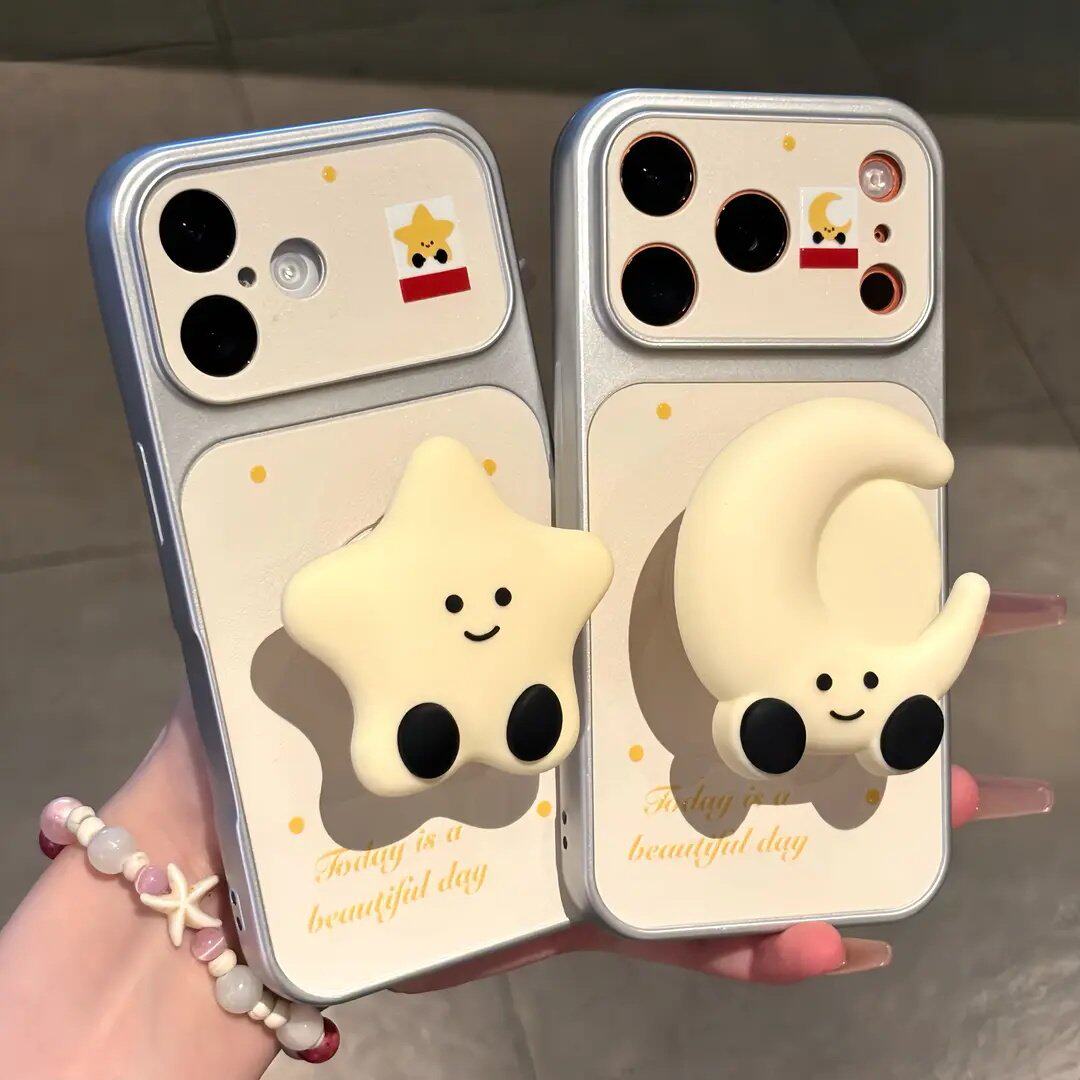 情侣卡通暖色笑脸星星月亮支架适用iPhone17promax手机壳苹果16/15可爱ins风14plusTPU13/12防摔小米华为oppo