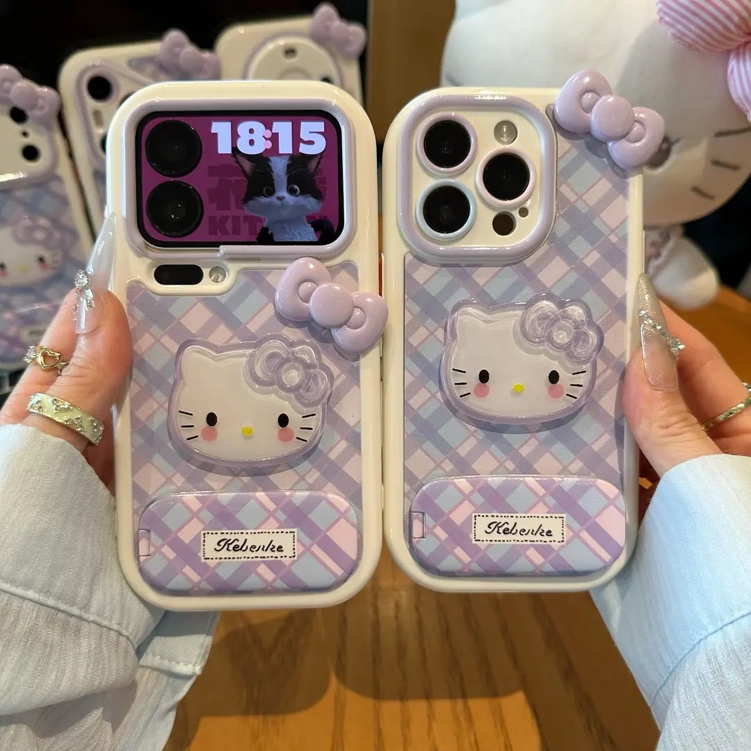 立体凯迪萌猫紫纹少女风支架适用iPhone17promax手机壳苹果16/15可爱ins风14plus硅胶13/12防摔小米华为OPPO