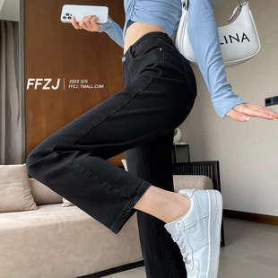 高腰显瘦八分九分小个子加绒烟管牛仔裤 秋季 女2026新款 黑色直筒裤