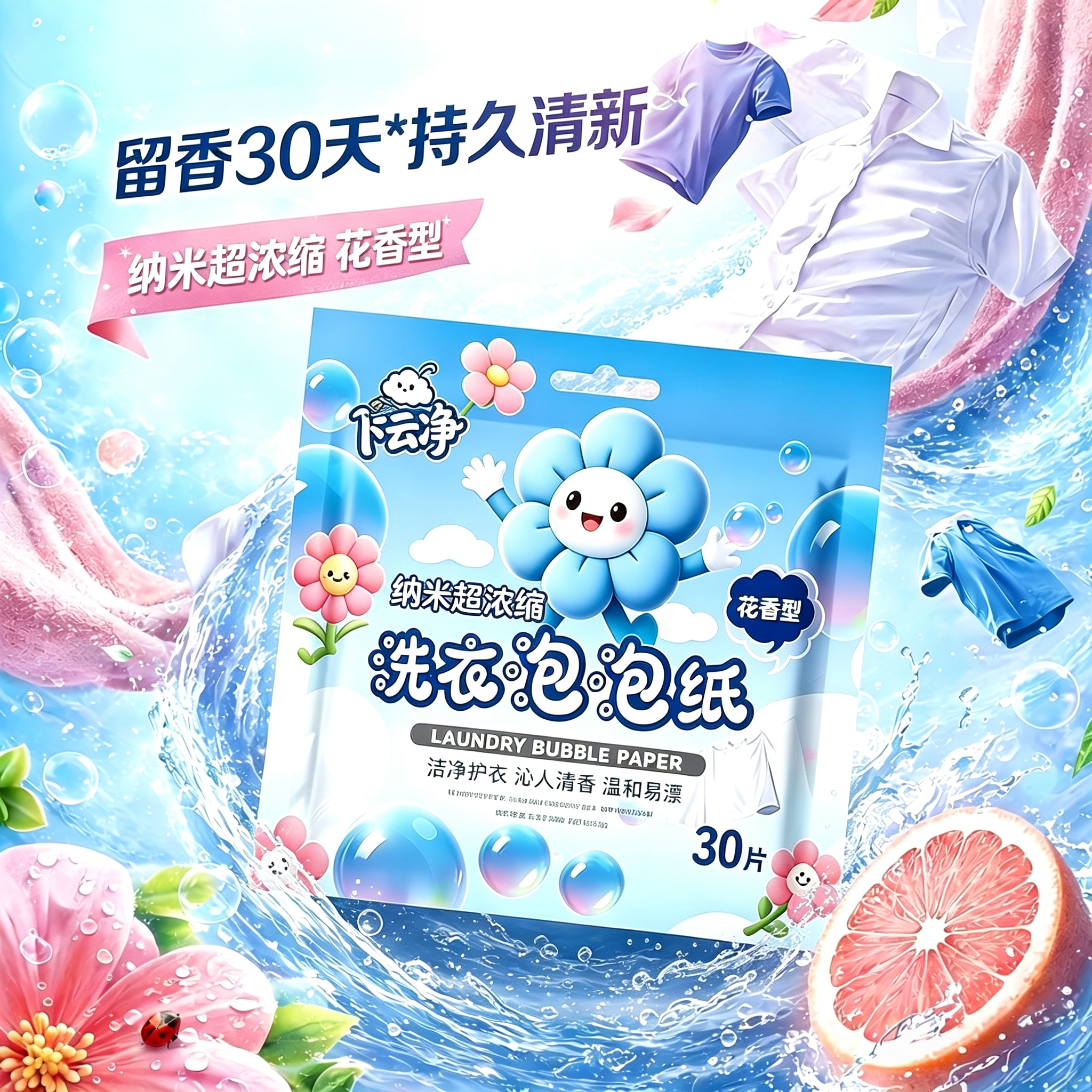 花香型洗衣泡泡纸一包30片纳米洗衣片