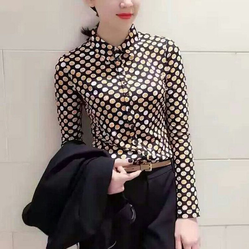阿玛施旗舰店官网2020秋新款正品代购圆点弹力网纱衬衣长袖衬衫女