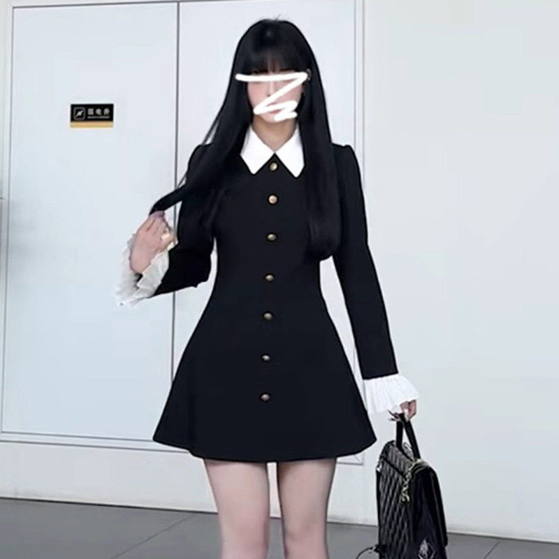2026春季新款女赫本风长袖连衣裙小个子法式气质高级感短裙D0396