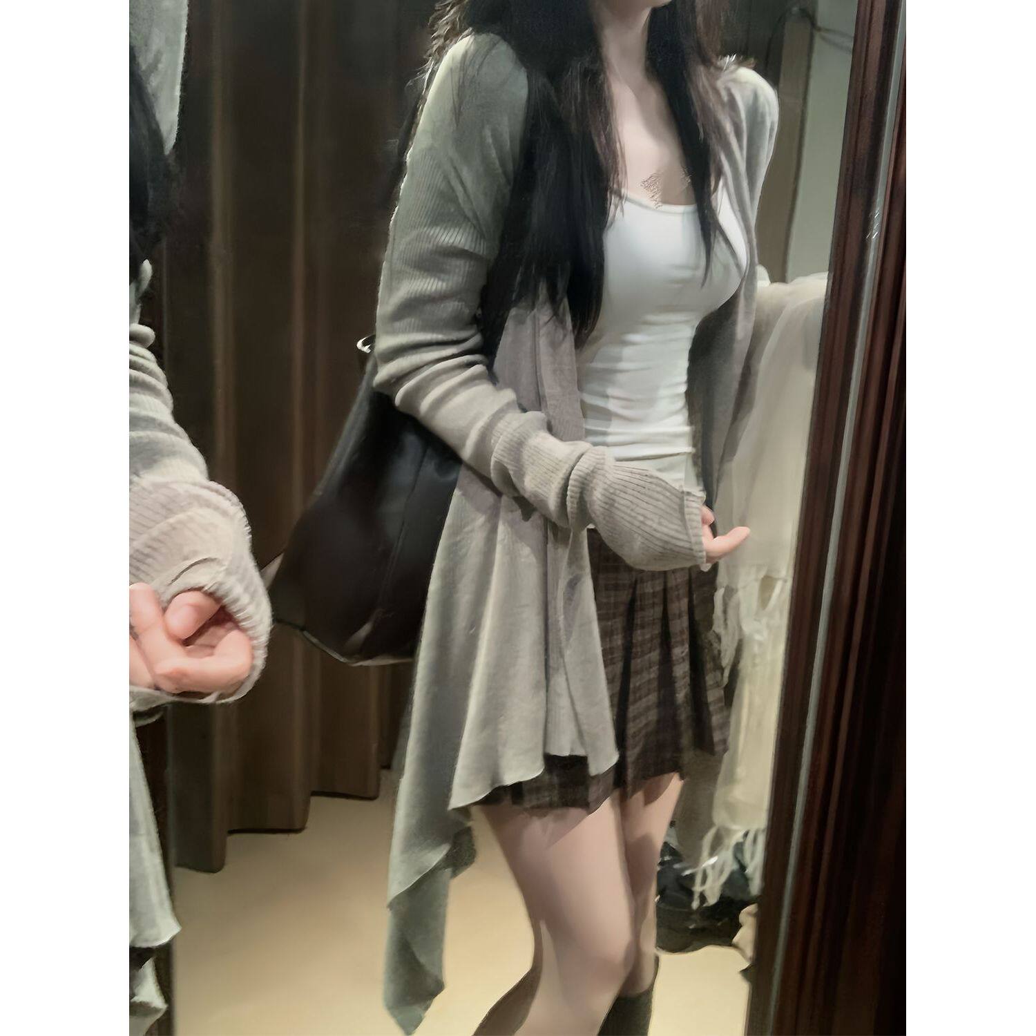 北城故事 韩系法式温柔针织慵懒风简约开衫+上衣+百褶裙子女