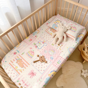 婴儿床笠 a类纯棉床单新生儿童拼接床床垫套保护罩单件婴儿床床笠