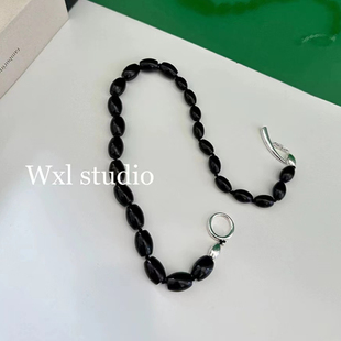 WXLSTUDIO吾小历同款JI简风黑玛瑙椭圆串珠项链新中式复古锁骨链