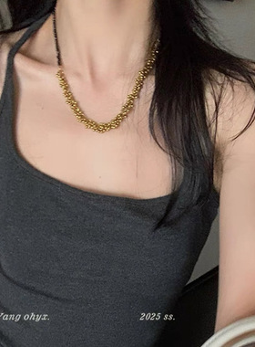 网红欧阳【重磅设计！黑金鎏光】玛瑙做旧金属项链颈链珠子锁骨链