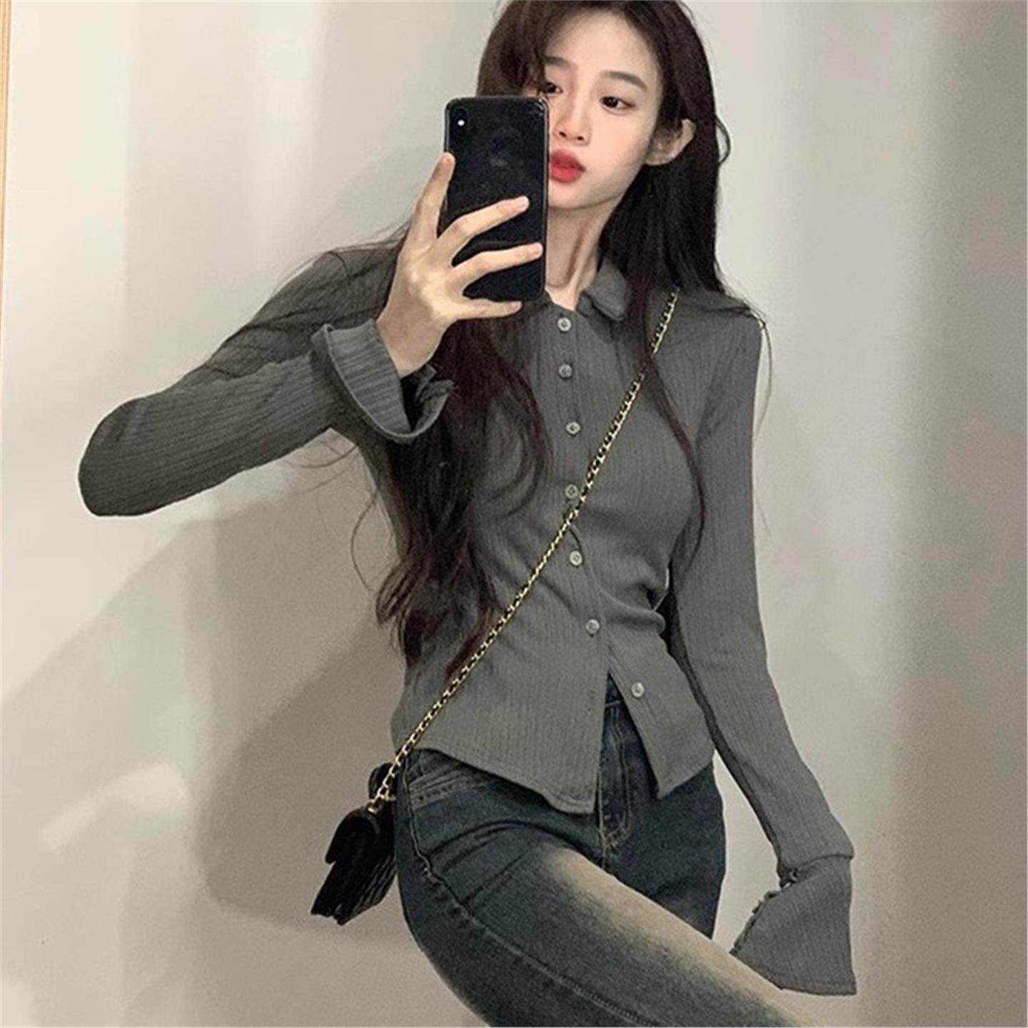 2026春秋新款辣妹正肩长袖T恤季设计感修身内搭打底衫喇叭袖上衣,女装/女士精品,衬衫,淘宝优惠券,粉丝福利购,淘宝优惠卷