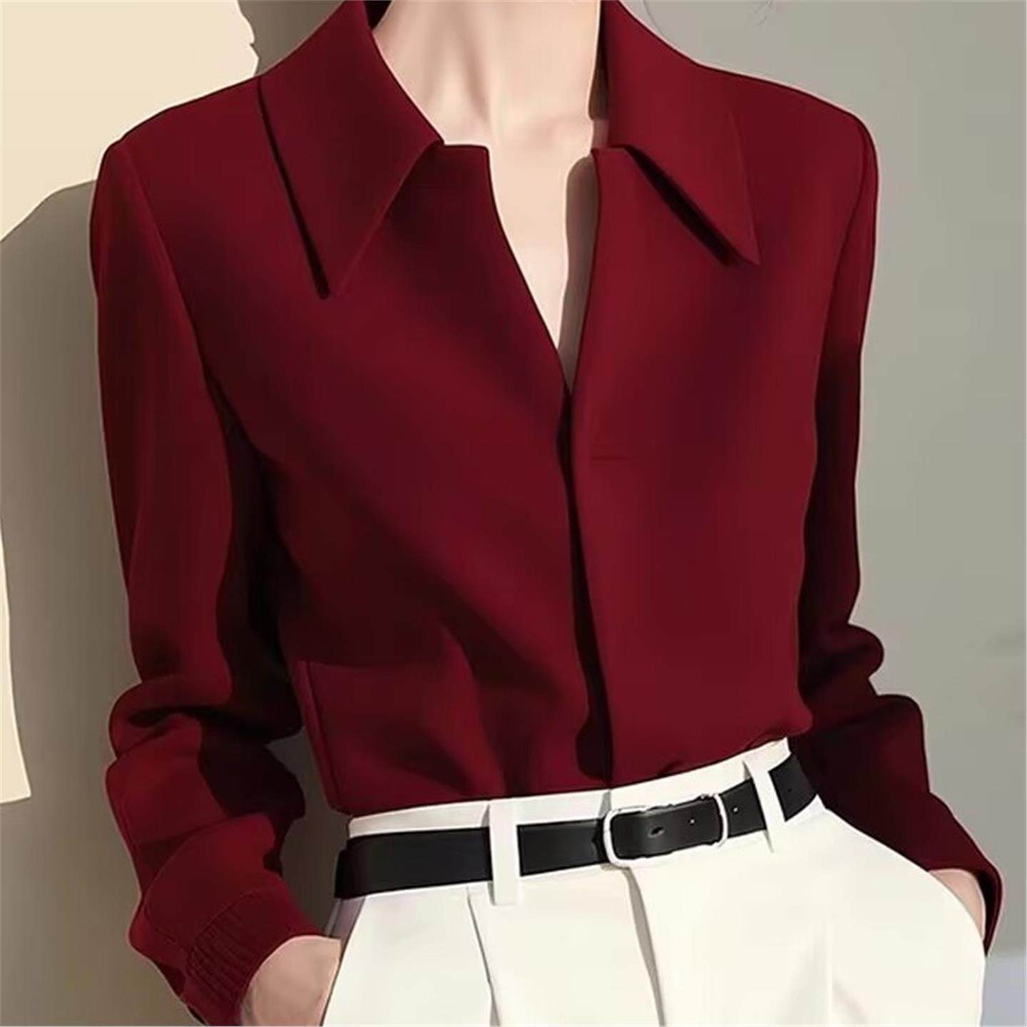 2026春秋新款时尚复古绝美翻领长袖衬衫高级感超好看遮肉衬衣潮