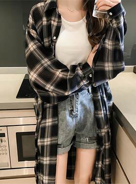 春夏季新款bf长防晒新2026格子开衫衬衫年服宽松外套防晒衣女中