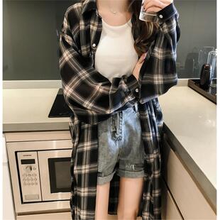 春夏季新款bf长防晒新2026格子开衫衬衫年服宽松外套防晒衣女中