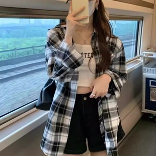 新款 外套女宽松薄款 2025秋季 格子防晒衬衫 胖MM潮 夏季 韩系ins大码
