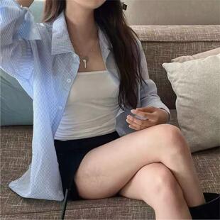 春夏季新款2026年新韩国chic粉色条纹衬衫上衣女开衫防晒衫衬衣女